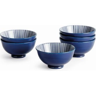 Napa Home & Garden Stria 4.75 Bowls, Set of 6 - Dark Blue/White Ceramic at Nordstrom