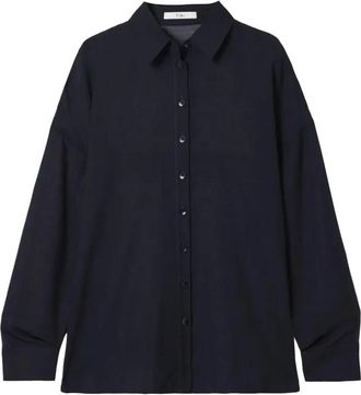 Tibi Overhemden, Dames, Blauw, M, Wol, Sheer Wool Gauze Oversized Shirt