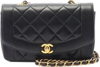 Chanel Lambskin Diana Flap Shoulder Bag Black