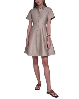 Halston Heritage Short Sleeve Button-Up Sateen Shirtdress