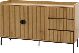 Hhg Aparador HHG 664, cómoda mueble aparador, 3 cajones 2 puertas, madera melamina 80x130x42cm, natural