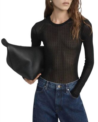 Frame Denim Mesh Polka Dot Top In Black