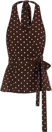 Parosh Brown Polka Dot Halter Neck Top