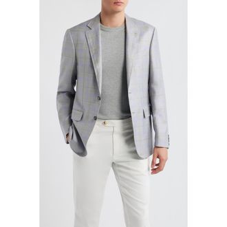 Canali Kei Trim Fit Light Grey Plaid Cashmere & Linen Blend Sport Coat at Nordstrom, Size 42 Us