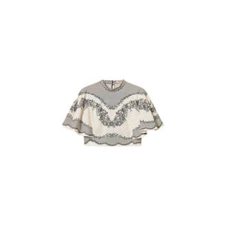 Twinset Overhemden, Dames, Wit, S, Cropped Satin Jacquard Blouse