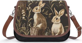 Generic Wildflowers Rabbits Trees Leather Crossbody Bags for Women Messenger Handbag Purse Shoulder Bag