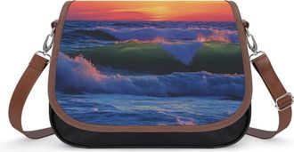 Generic Ocean Wave Birds Sunset Small Womens Crossbody Bags Shoulder Handbag with Adjustable Strap for Travel