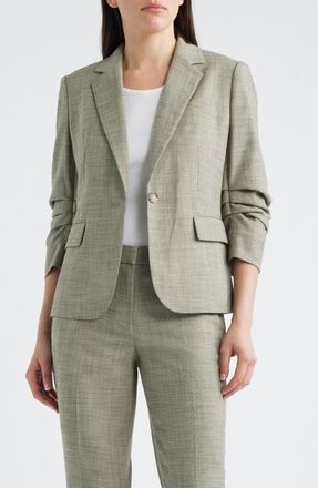 Anne Klein Scrunch Sleeve One-Button Blazer in Bay Leaf Multi at Nordstrom, Size 16