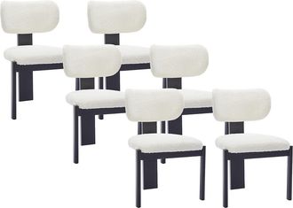 Vente-Unique Juego de 6 sillas en tejido boucl&eacute; y madera de hevea - Blanco y negro - WILANA