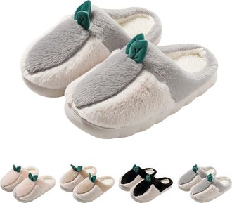 Generic Leaf Slippers Mens And Womens Matching Slippers Couple Colour Block Slipper Warm Fleece Lined Slipper Thick Home Shoes Casual Indoor Sliders Non Slip 