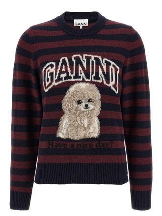 Ganni Graphic Wool Mix Poodle Stripe Sweater