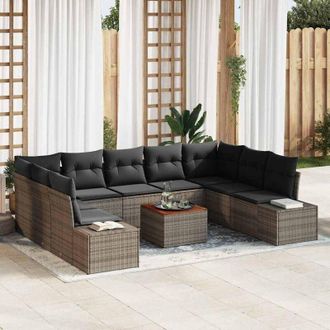 vidaXL Vidaxl - Conjunto De Sof&aacute; De Jard&iacute;n Con Coj&iacute;n 10 Pcs Gris Polirat&aacute;n