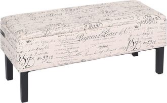Hhg [NON UTILIZZATO] Panca contenitore elegante Renens tessuto 36x95x44cm avorio con scritte