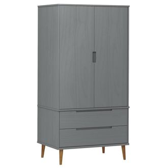 Berkfield Home Wardrobe MOLDE Grey 90x55x175 cm Solid Wood Pine | Size: 90 x 55 x 175 cm