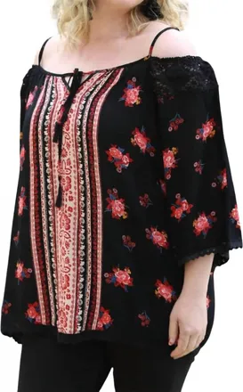 Angie Floral Twin Print Cold Shoulder Top - Plus In Black