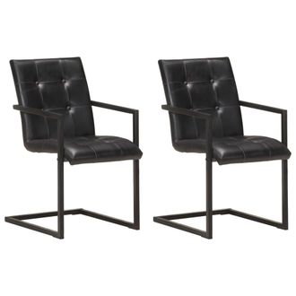 vidaXL Vidaxl - Sillas Voladizas De Comedor 2 Unidades Cuero Aut&eacute;ntico Negro