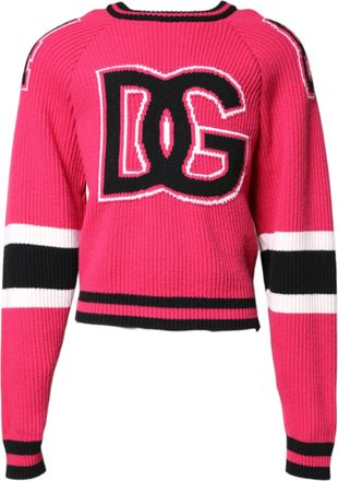 Dolce & Gabbana Pink Cotton Logo Print Knit Pullover Mens Sweater