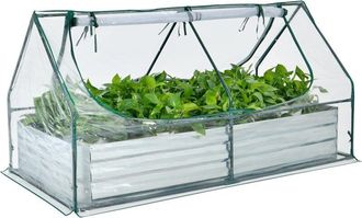 Costway Orto Rialzato Zincato con Serra, Aiuola Senza Fondo con Copertura Trasparente, Fioriere con Finestre Avvolgibili per Giardino e Terrazzo, 180