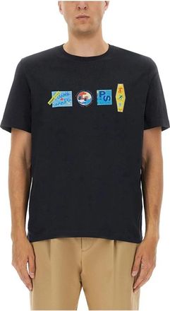 Paul Smith Grafisch Print Katoenen T-shirt - Heren - T-shirts - Blauw - M - Katoen - Tops