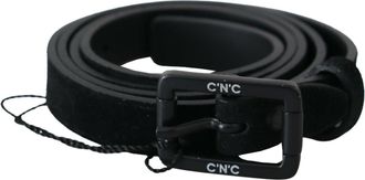 Costume National Womens Black Leather Velvet Square Buckle Waist Accessory