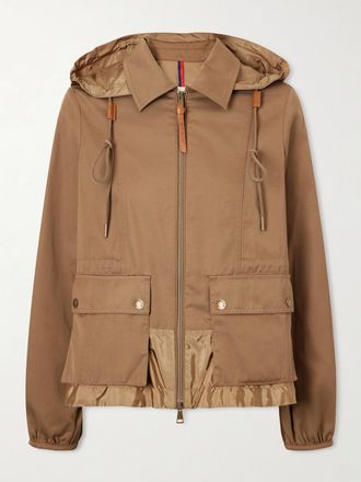 Moncler Giacca Cropped In Gabardine Con Inserti In Shell E Cappuccio Adenium - Marrone