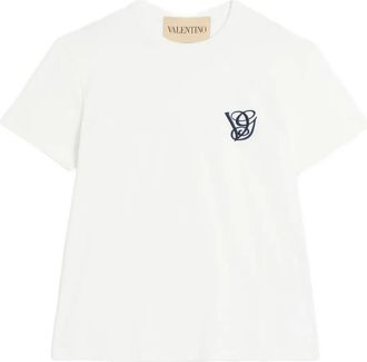 Valentino Garavani T-shirt girocollo con logo ricamato - Bianco