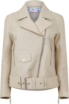 Off-white Womens Off White Solid Patterned Asymmetric Zipped Cuff Bike Jacket in Sand Violet - Size 36 (Chest)