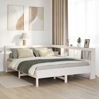 vidaXL Vidaxl - Cama Con Estanter&iacute;a Sin Colch&oacute;n Madera Maciza Blanca 150x200 Cm