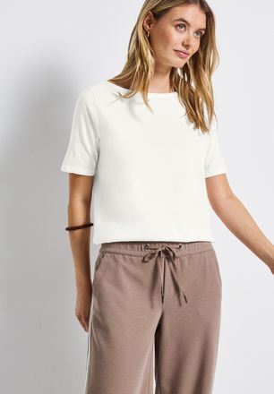 Street One T-Shirt STREET ONE, Damen, Gr. 34, weiss (sanftes wei&szlig;), Jersey, Obermaterial: 100% Baumwolle, unifarben, regular fit normal, U-Boot-Ausschnitt, abges