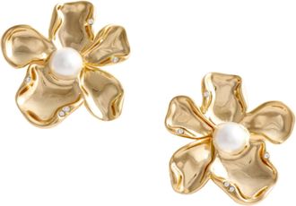 Self Portrait Gold Pearl Flower Pearl Coated Brass Earrings