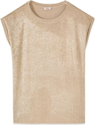 Oltre T-shirt met metallic effect - Dames - T-shirts - Beige - XL - Polyester - Tops