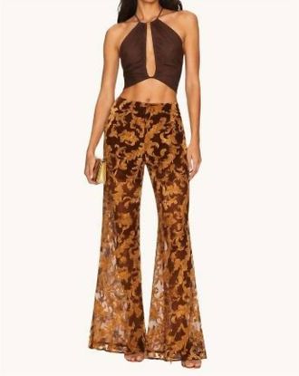 L'agence Baroque Flocked Flare Pants In Brown Gold