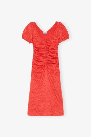 Ganni Red Crinkled Satin Midi Dress - Size 10/12
