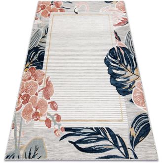 RugsX Rugsx - Alfombra Estructural Botanic 65240 Flamenco, Hojas Tejido Plano En El Balc&oacute;n, Terraza - Gris Multicolour 117x170 Cm