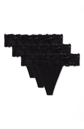 Pact Lace Waist Thong 3-Pack Made With Organic Cotton in Black at Nordstrom, Size Xx-Large
