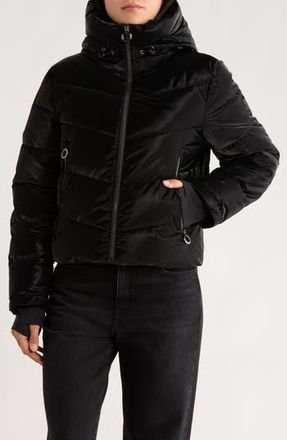 BCBGeneration Hooded Faux Fur Lined Water Resistant Puffer Jacket in Black at Nordstrom Rack, Size Large