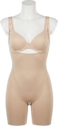 Spanx Open-Bust Mid-Thigh Bodysuit In Beige