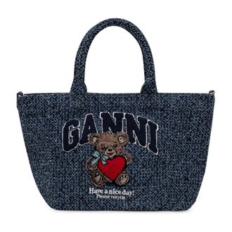 Ganni Tote Bags, female, Blue, Size: ONE SIZE Small Bear Tote