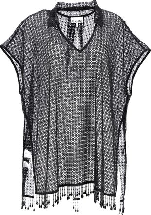Ganni Ganni Crochet Beaded Beach Dress in Black Polyester