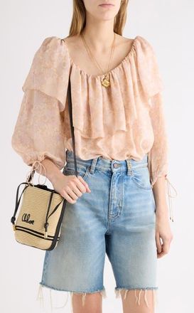 Chlo&eacute; Painted Flower Silk Charmeuse Top in Multicolor Pink 1 at Nordstrom, Size 40