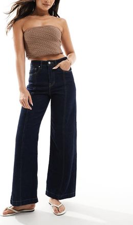 Only Hope high waist wide leg jeans with front seam detail in dark blue
