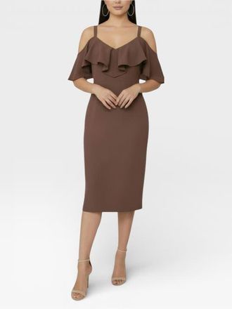 Rachel Roy Marcella Off the Shoulder Ruffle Midi Dress in Mocha at Nordstrom, Size Xx-Large