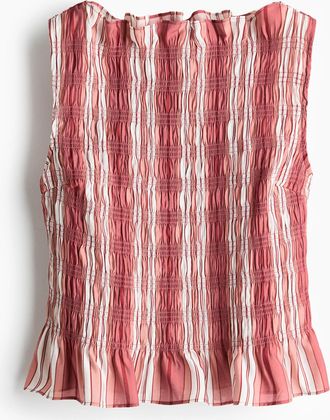 H&M Gesmoktes Viskosetop - Rot/Gestreift