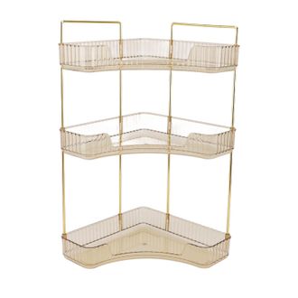 Infinite Organizador De Maquillaje De 3 Niveles Color &Aacute;mbar, Soporte Esquinero Para Cosm&eacute;ticos Para El Ba&ntilde;o, Estante Con Cajas De Almacenamiento Hechas De Pl&aacute;s