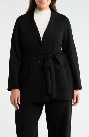 Tahari by ASL Tie Waist Cardigan in Black at Nordstrom, Size 1X