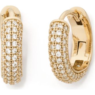 Kate Spade New York brilliant statements pav&eacute; mini huggie hoop earrings in Clear/Gold at Nordstrom