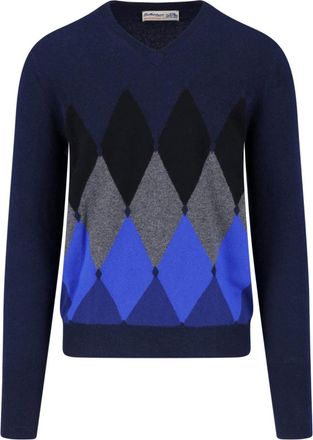Ballantyne Multicolor Cashmere Argyle V-Neck Sweater