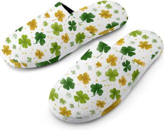 Generic Stpatricks Day Ireland Clovers Mens Slippers Warm Non-Slip Houes Shose Spa Slipper for Home Bedroom