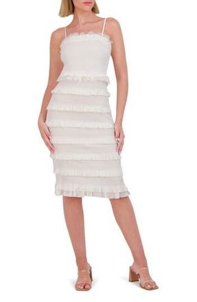 Vince Camuto Smocked Ruffle Satin Dress in Ivory at Nordstrom Rack, Size 8