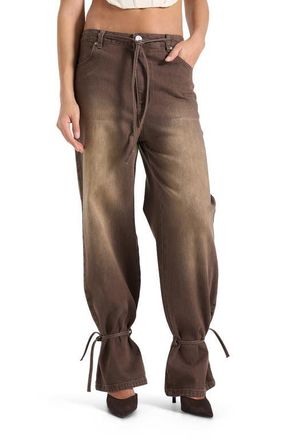 Mani&egrave;re De Voir Faye Relaxed Wide Leg Jeans With Tie Waist in Brown at Nordstrom, Size 12
